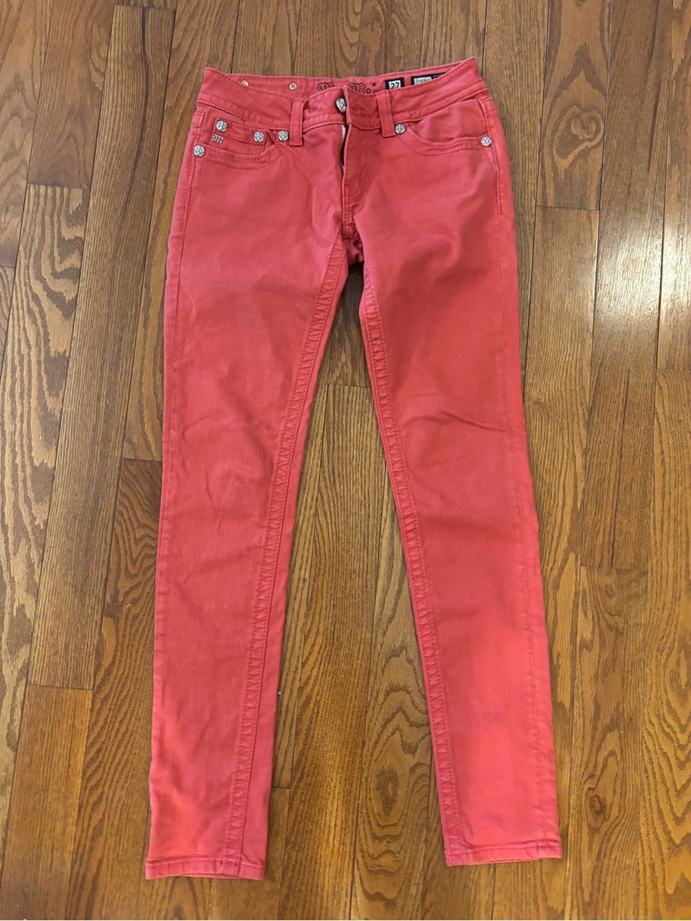 Miss Me Coral Pink Jeans with Decorative Stitching